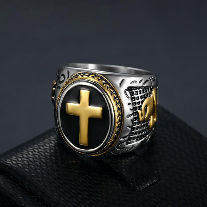 Explosive Hip-hop HIPHOP Jewelry Titanium Steel Color-preserving Vacuum-plated Gold-plated Hand of God Men's Ring