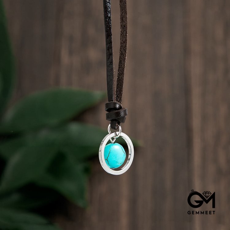 Men's Retro Turquoise Leather Necklace