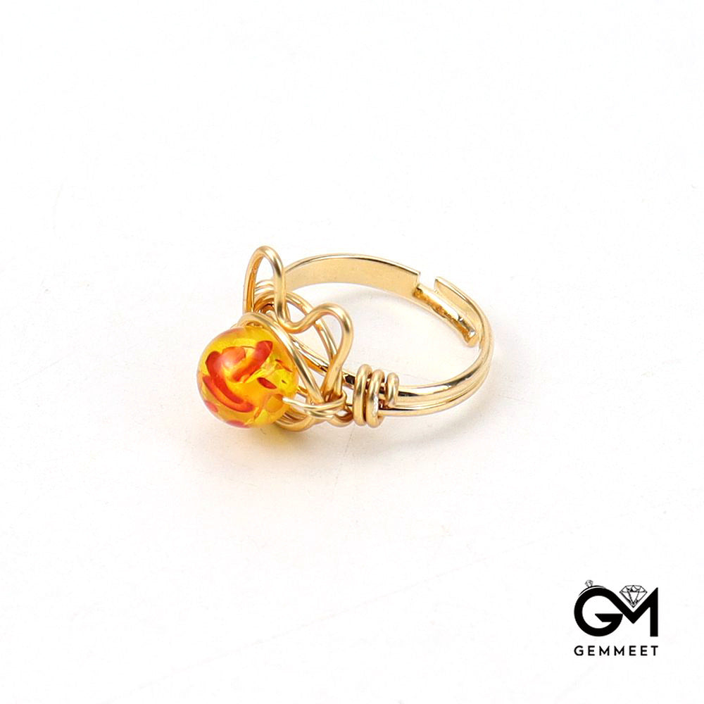 Golden Winding Agate Cat Adjustable Ring