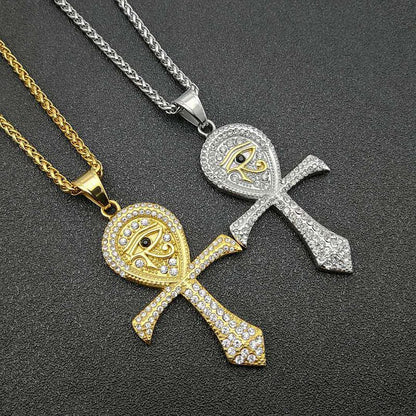 Hip Hop Jewelry Gold Plated Zirconia Eye of Horus Pendant