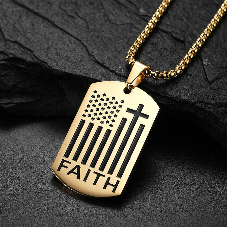 Faith Word Flag Cross Necklace