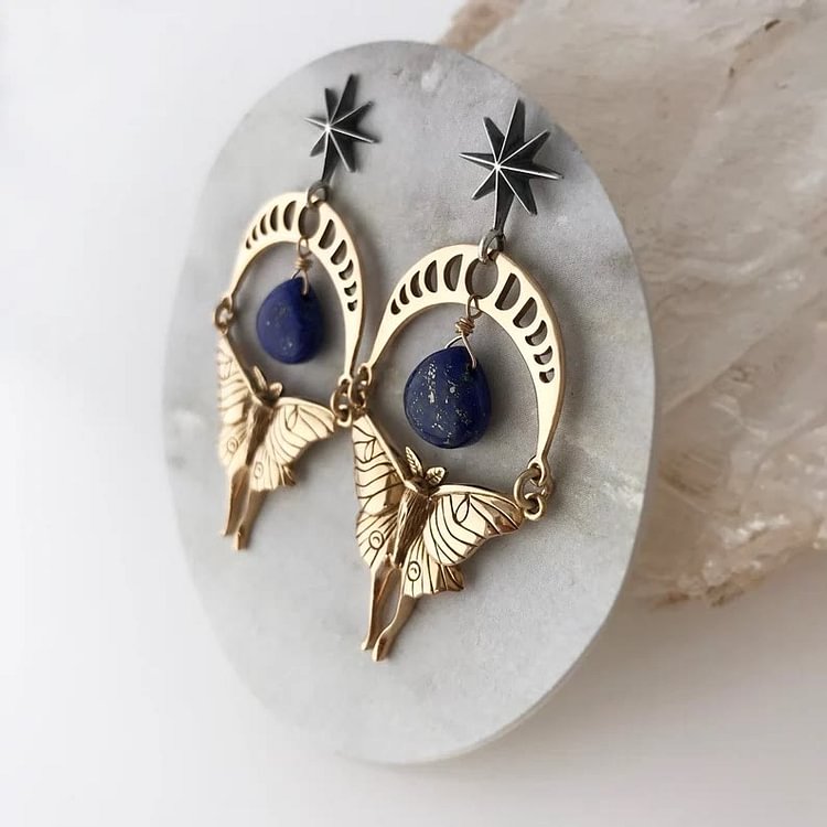 Natural Lapis Lazuli Octagram Butterfly Earrings