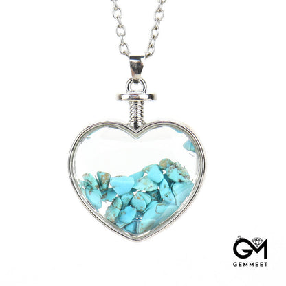 Heart Cut Gravel Polished Drift Bottle Necklace