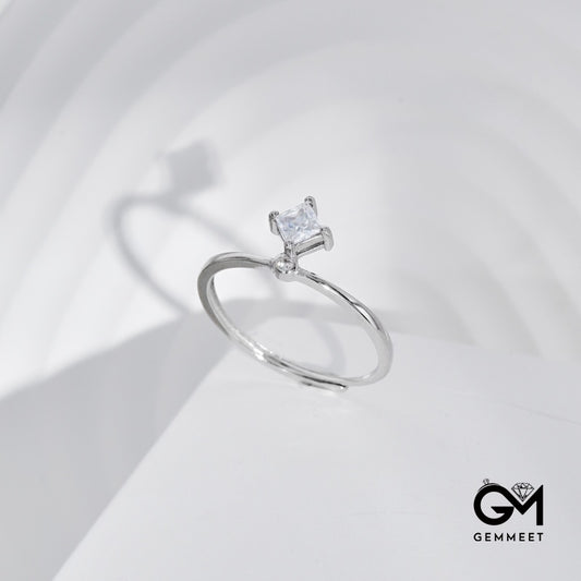 S925 Pure Silver White Square Zircon Ring