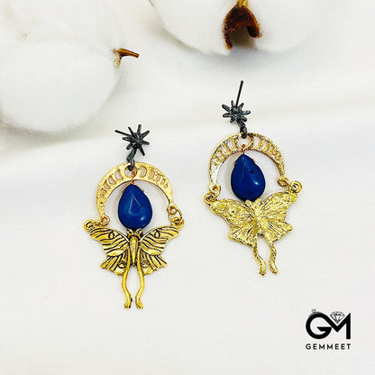 Lapis Lazuli Octagram Butterfly Earrings