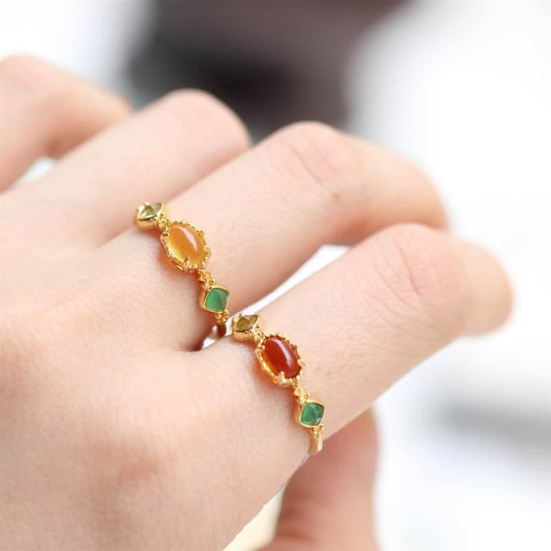 Retro Dainty Amber Gemstone Ring