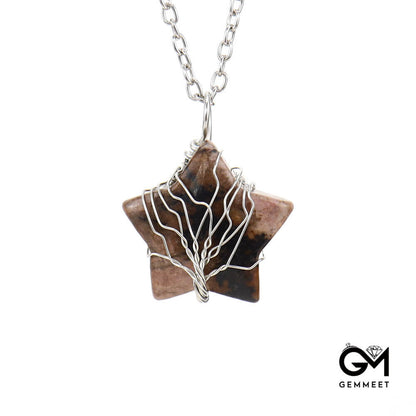 Crystal Star Wound Tree of Life Necklace