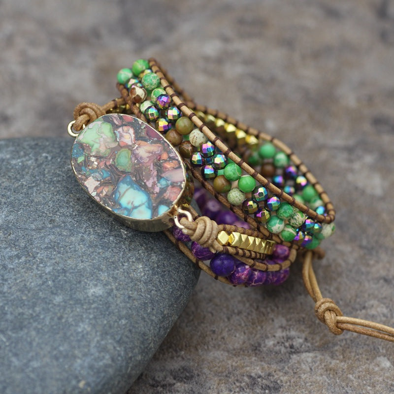 Colorful Turquoise Pendant Woven 3-Layer Bracelet