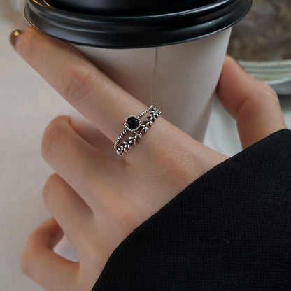 S925 Silver Black Zircon Sweet Cool Niche Ring