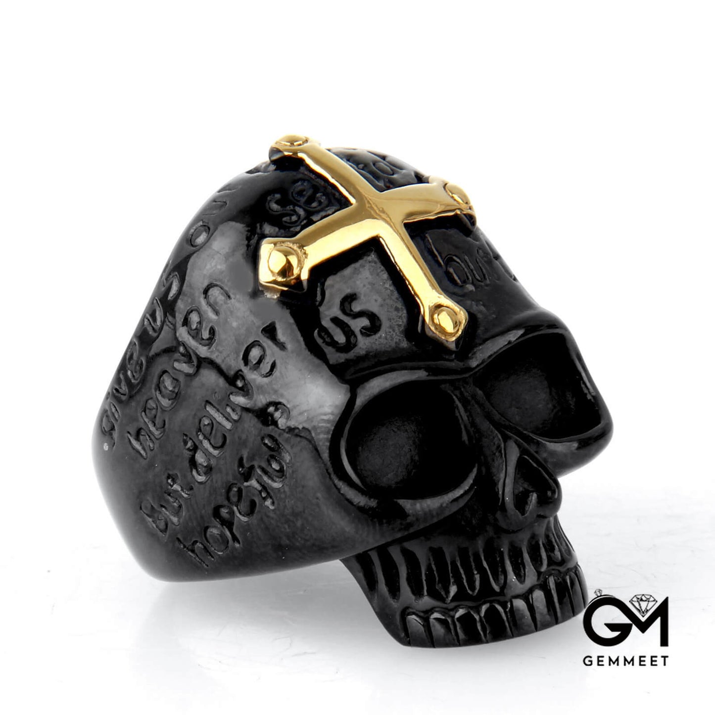 Stainless Steel Cross Skull English Ring