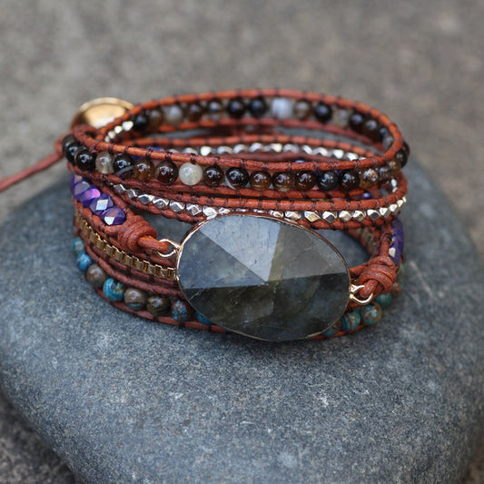 Bohemian Glitter Stone Multi-Layered Woven Leather Bracelet