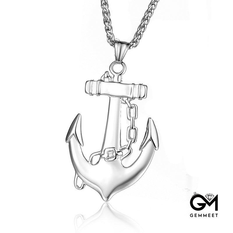 Titanium Steel Smooth Anchor Necklace for Men