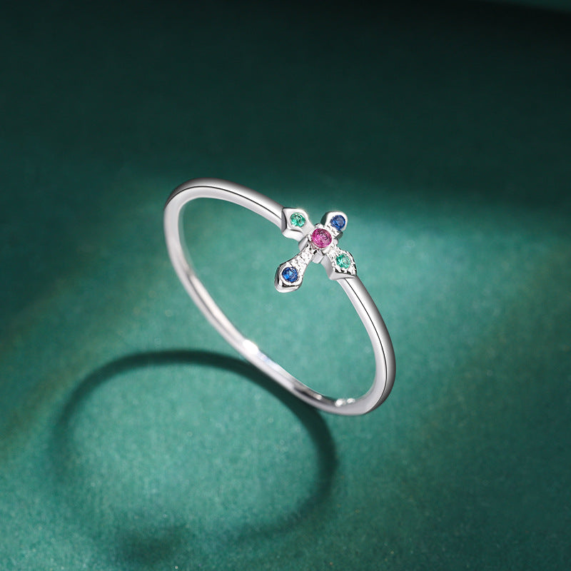 Tricolor Zircon Mini Cross Ring