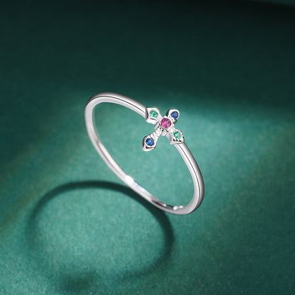 Tricolor Zircon Mini Cross Ring