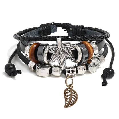 Creative Handmade Beaded Cross Leather Bracelet Retro Trend Multilayer Men's Bracelet