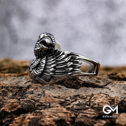 Double Eagle Head Wrapped Stainless Steel Ring