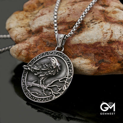 Viking Raven Rune Pendant Necklace