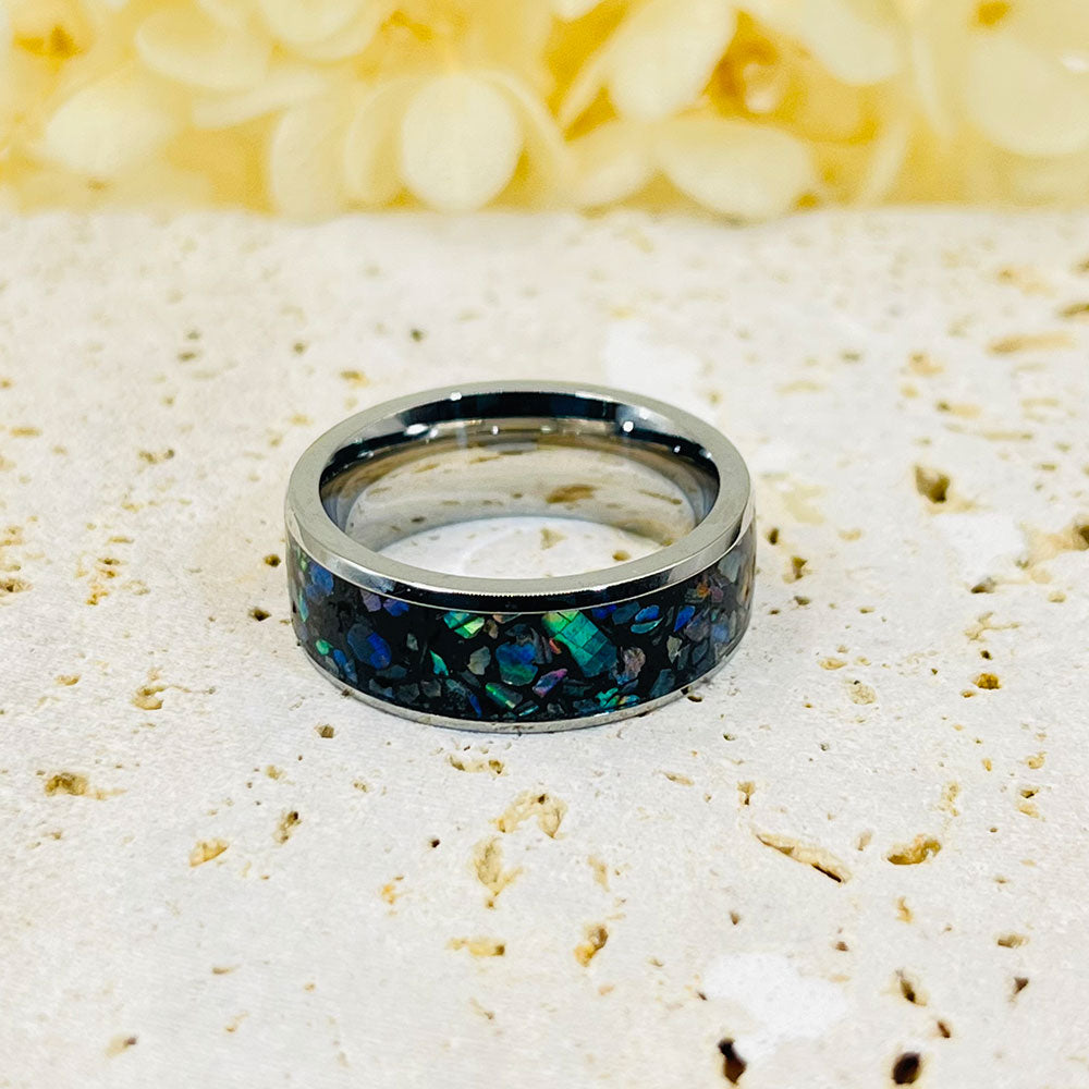 Crushed Opal Tungsten Carbide Ring