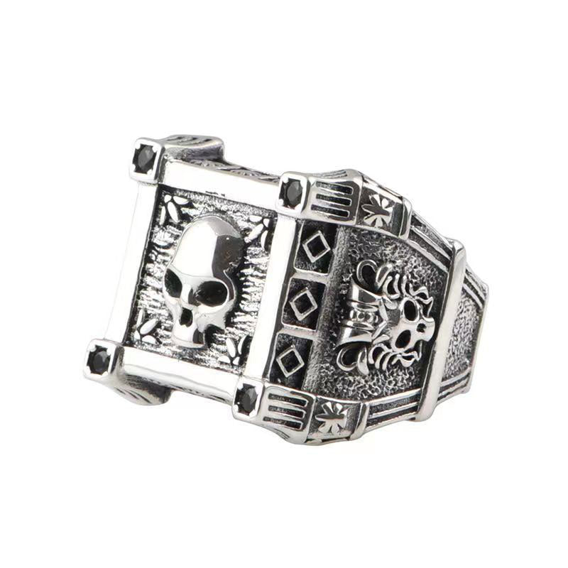 Skull Totem Square Punk Signet Ring