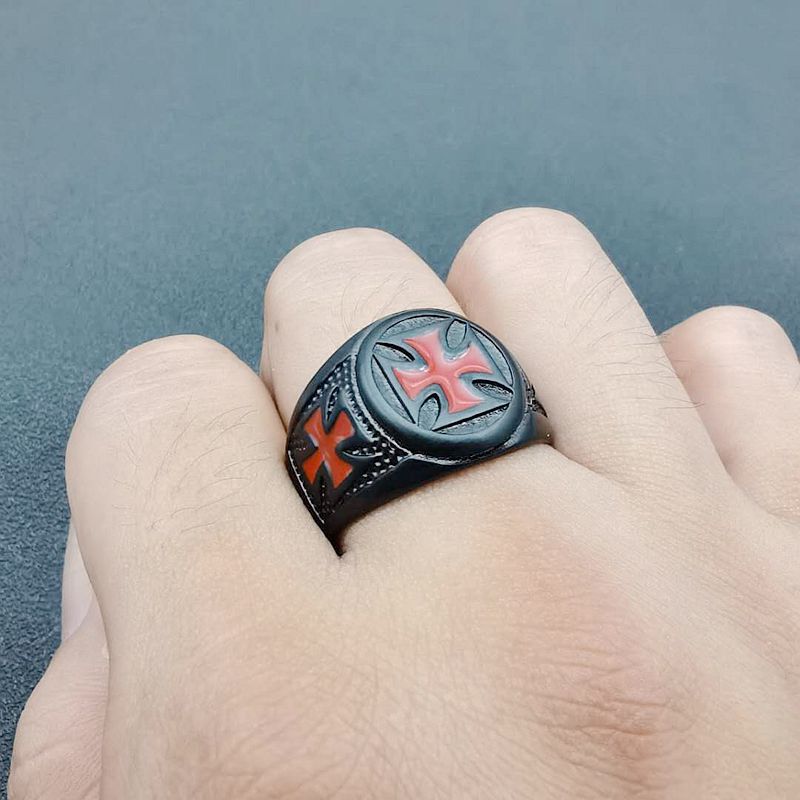 Retro Punk Epoxy Red Men's Black Titanium Steel Ring