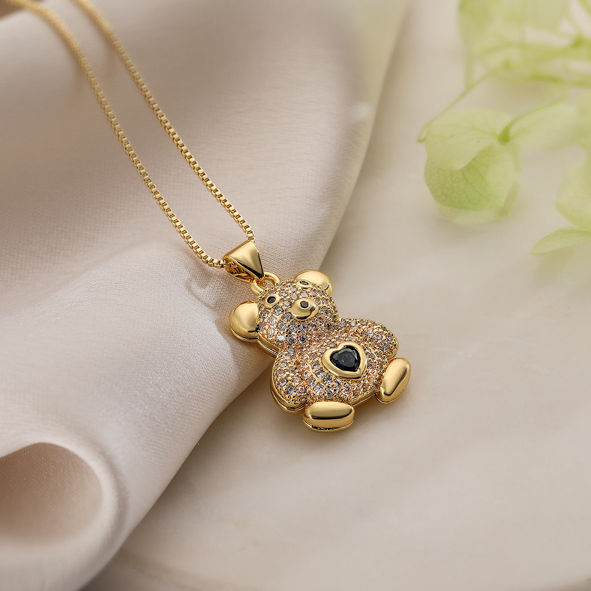 Cute Full Stones Teddy Bear Pendant Necklace