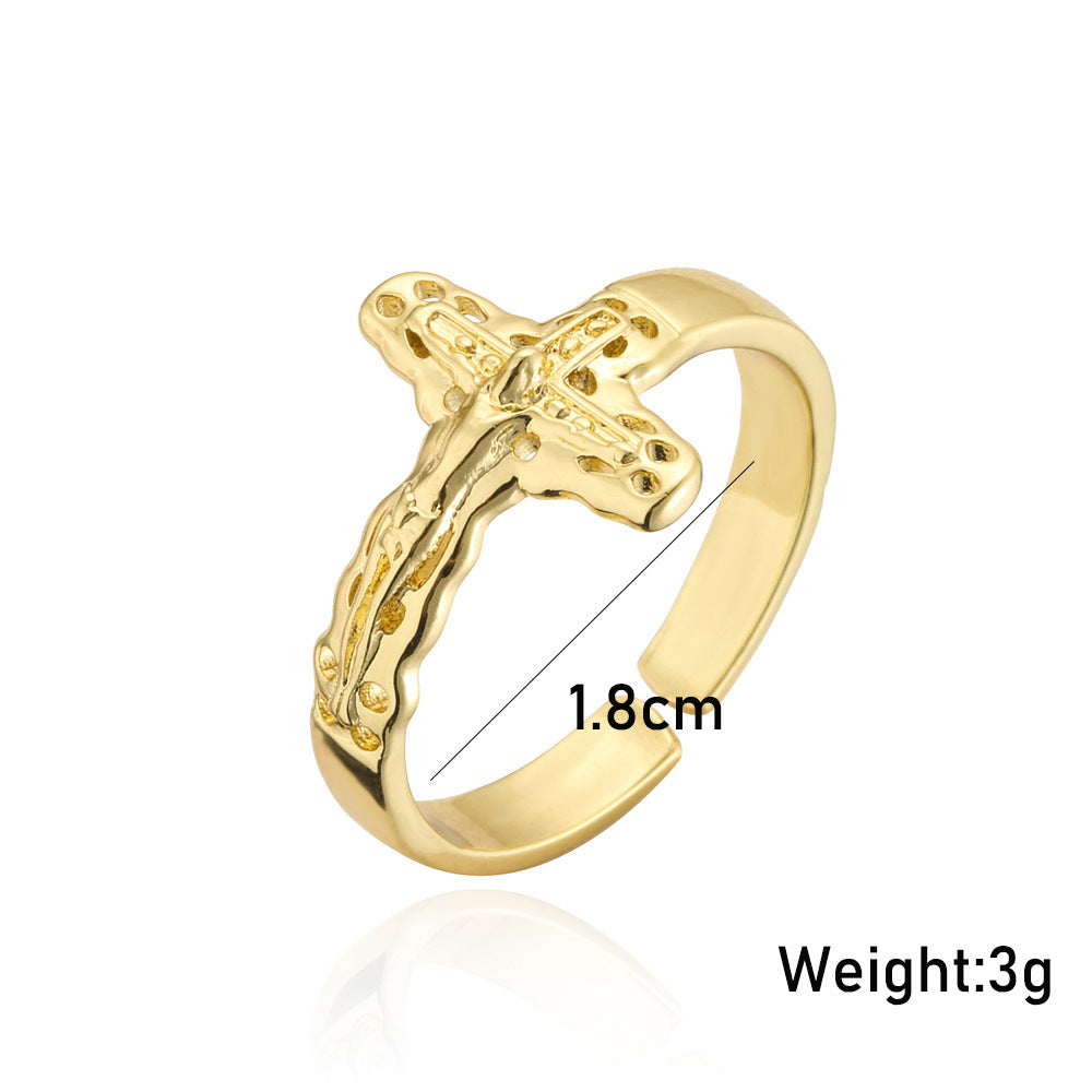 Golden Cross Shape Band Ring