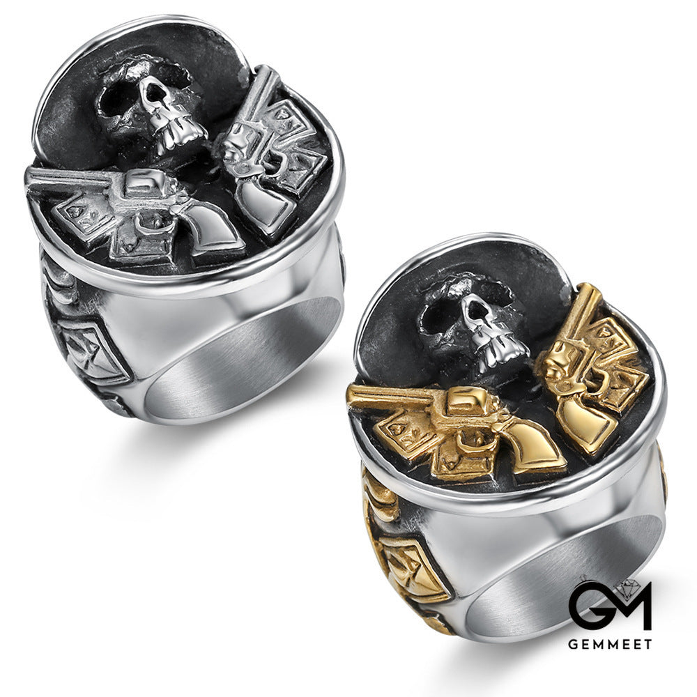 Vintage Skull Double Gun Ring