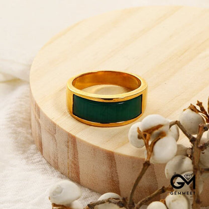 Green Stone Titanium Steel Ring