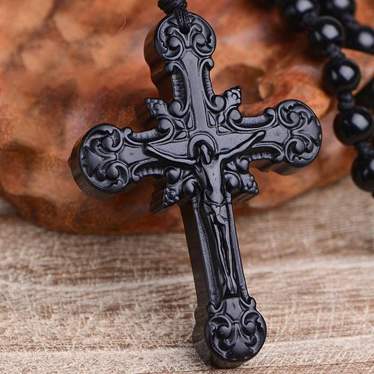 Obsidian Cross Symbol Necklace