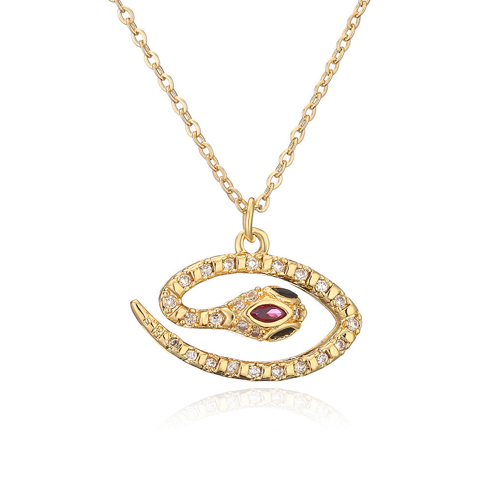 Color Stones Snake Shape Pendant Necklace