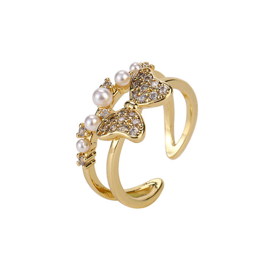 Niche Fashion Pearl Bow Ring