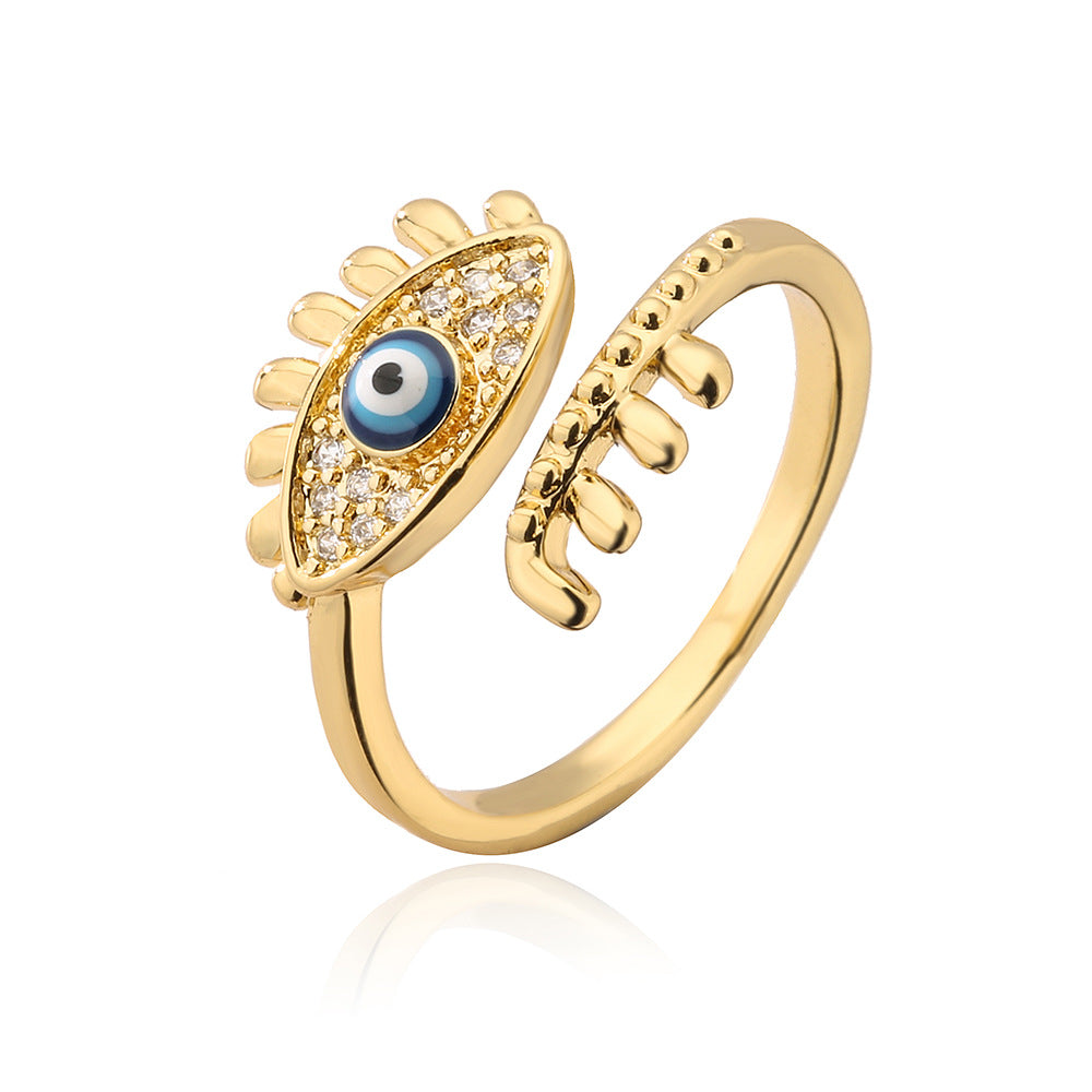 Golden Evil Eye Full Stones Ring