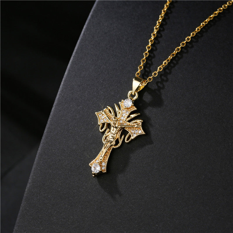 Cross Shape & Jesus Totem Pendant Necklace