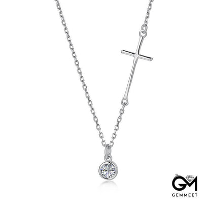 S925 Sterling Silver Simple Cross Zircon Necklace