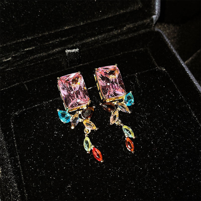 Geometric Irregular Zircon Earrings Color Stitching Square Marquise Diamond Earrings Noble Stud Earrings