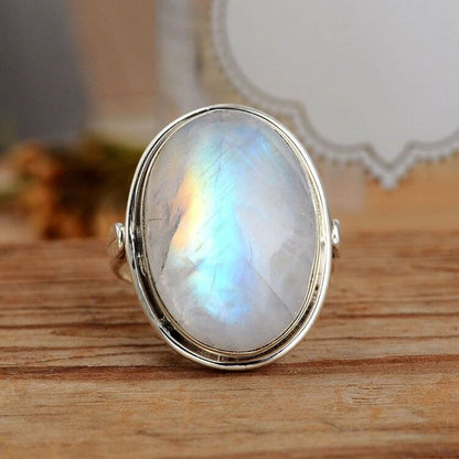 Bohemia Big Oval Cute Moonstone Adjustable Ring