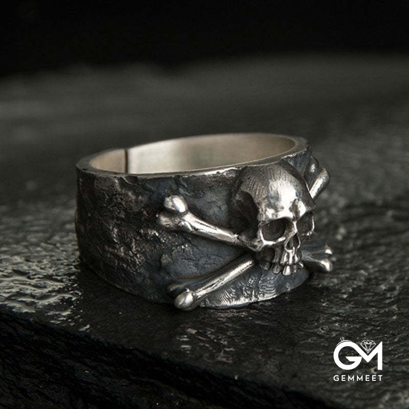 Black Punk Skull Adjustable Thick Band Ring