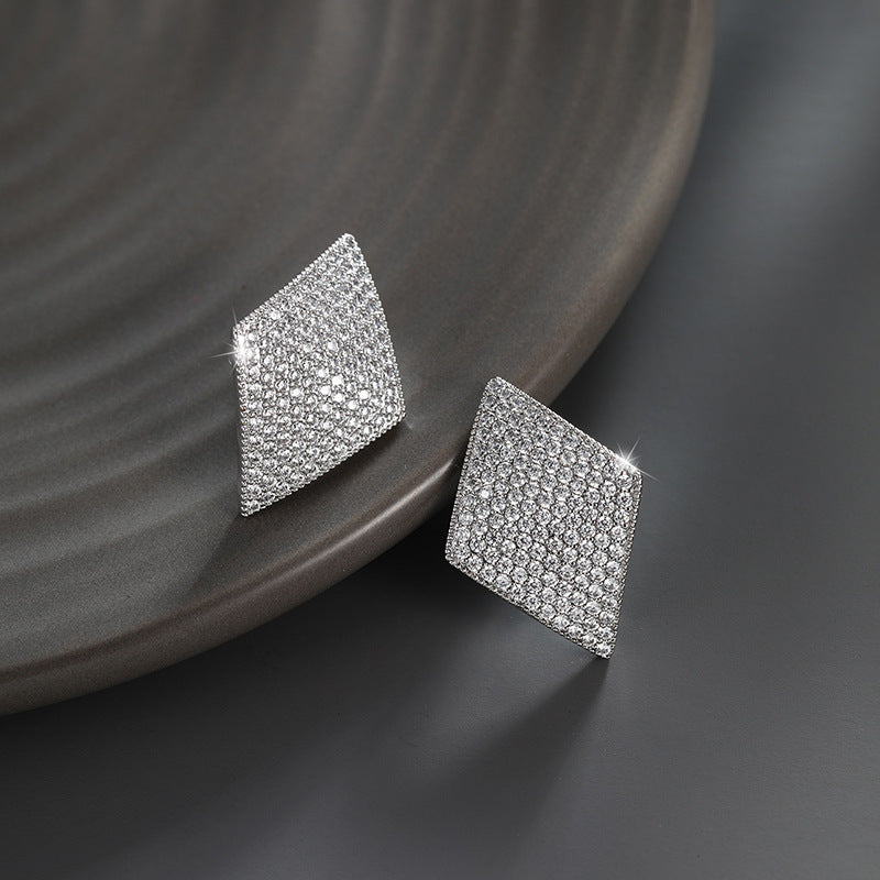 Micro-encrusted Zircon Light Luxury Rhombus Earrings