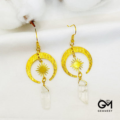 Bohemia Agate Crescent Moon Clear Crystal Earrings