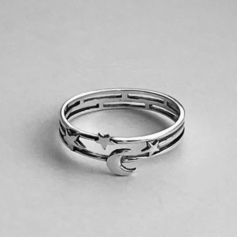 Dainty Little Moon and Star Retro Ring