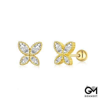 S925 Sterling Silver Butterfly White Zircon Earrings