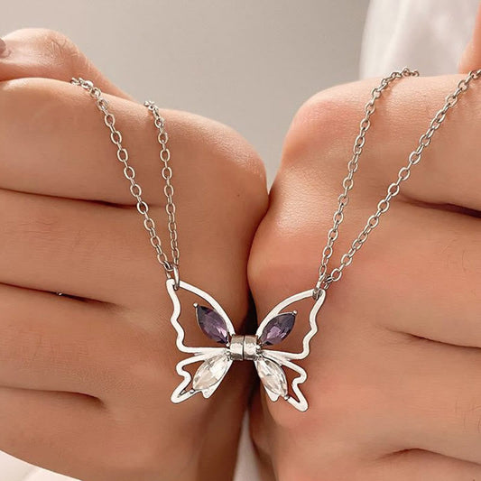 Zircon Inlaid Butterfly Magnetic Double Necklace