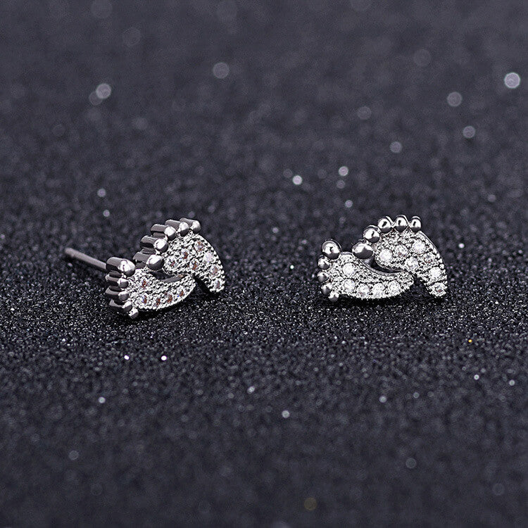 S925 Cute Feet Full Stones Stud Earrings