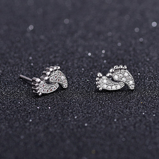 S925 Cute Feet Full Stones Stud Earrings