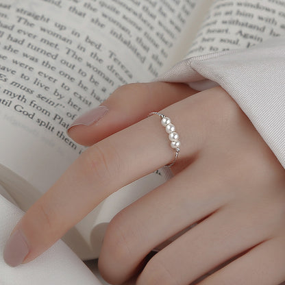 925 Sterling Silver Pearl Light Luxury Fashion Design Sense Ring