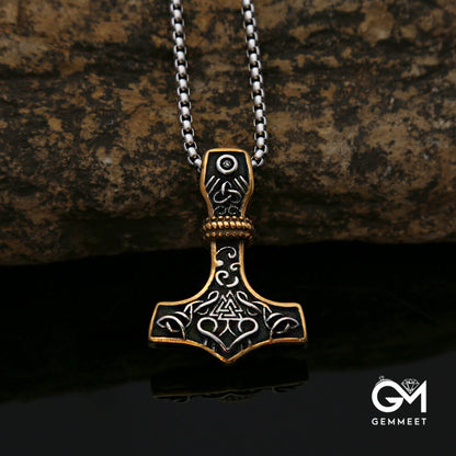 Viking Thor Hammer Triangle Rune Titanium Steel Necklace