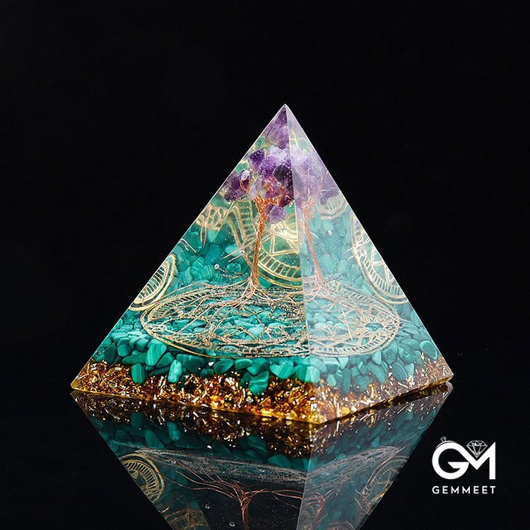 Malachite Amethyst Orgone Pyramid