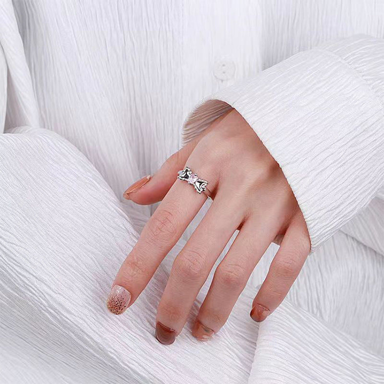 Sweet Style Cute Bow Pink Zircon Ring