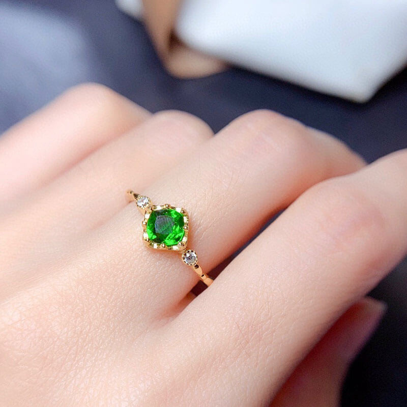 Simulated Diopside Green Gold Plated Zirconia Ring