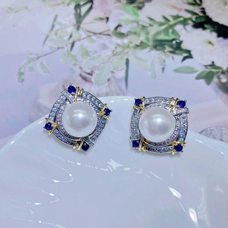 Retro Baroque Pearl Earrings Aurora Colorful Two-tone Gold Imitation Mobe Pearl Earrings